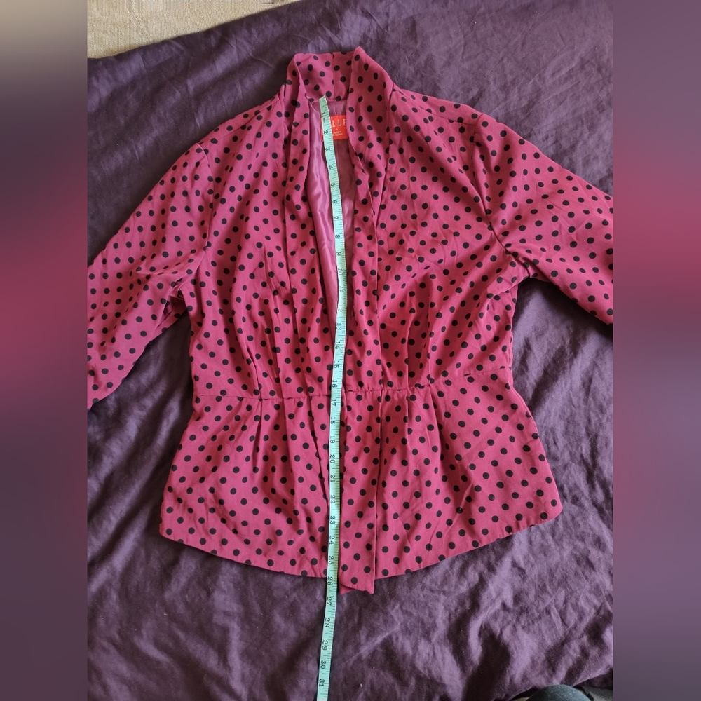 Elle Women's Dark Pink & Black Polka Dot Open Blazer Jacket - Picture 13 of 13